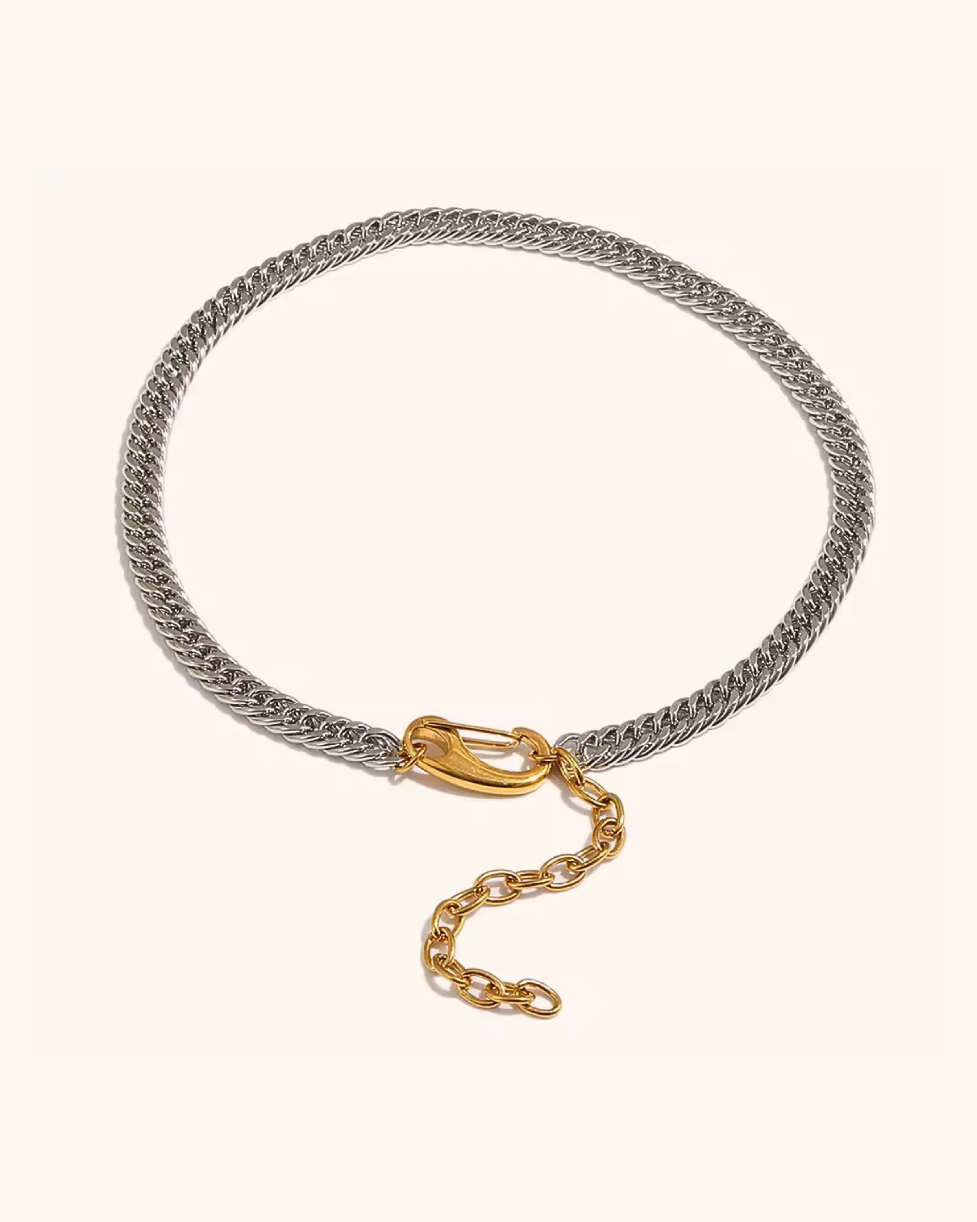 Mixed metal Cuban chain necklace in silver with gold lobster clasp