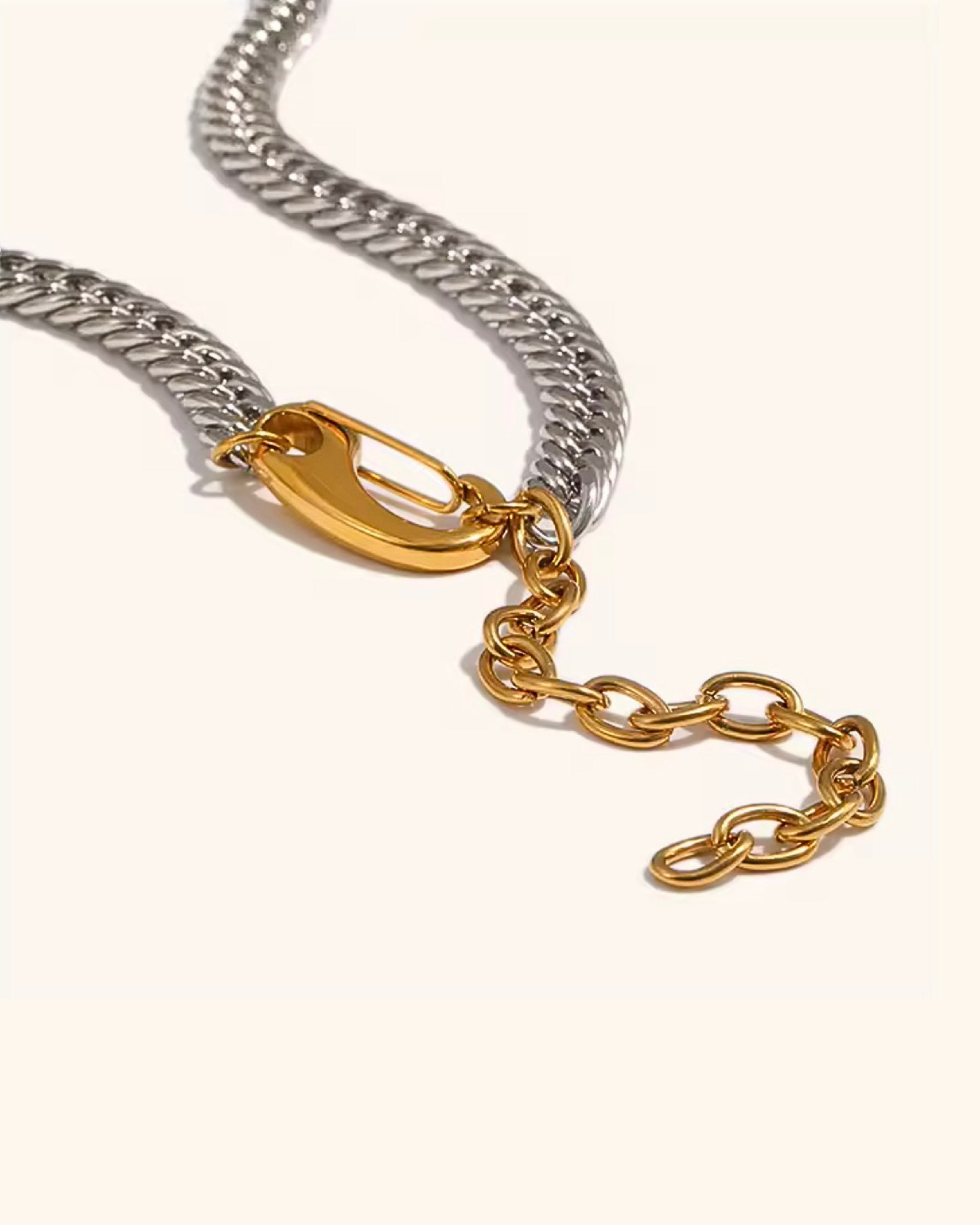 Adjustable mixed metal Cuban chain necklace with gold extender